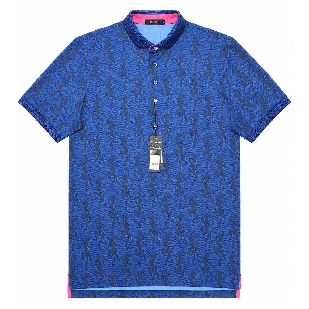 Greyson Night Prowl Polo Shirt Men's XL Maltese Blue Wolf Print Golf Stretch NWT
